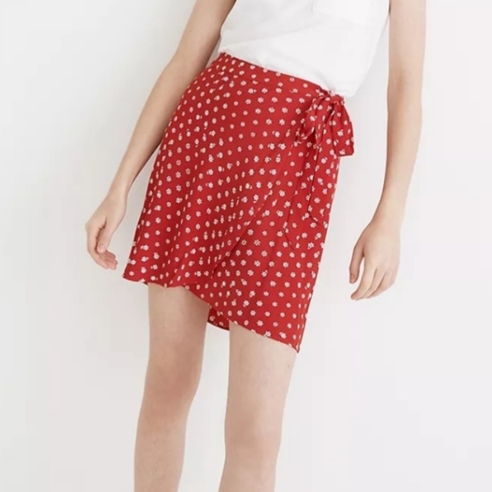 Madewell Wrap Mini Skirt in Red Bandana Flower